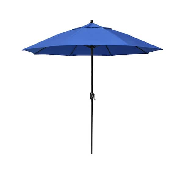 California Umbrella 7.5 ft. Black Aluminum Market Patio Umbrella Fiberglass Ribs and Auto Tilt in Royal Blue Olefin