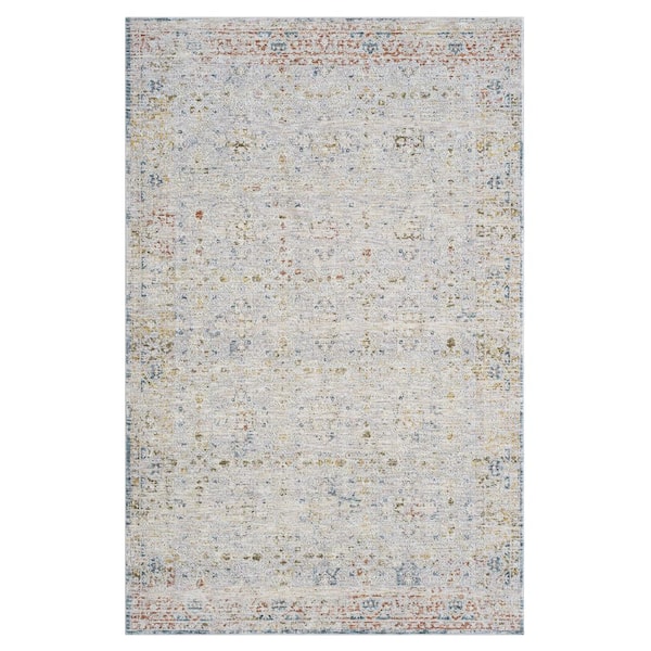 Unbranded Alaya Light Gray/Ivory/Multicolor 7 ft. 9 in. x 9 ft. 9 in. Floral Performance Area Rug