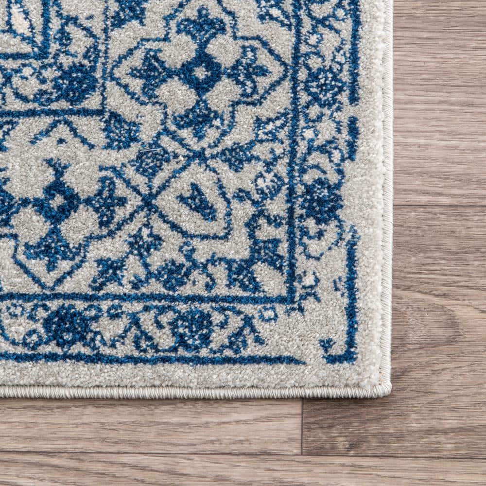 Light Blue Floral Reversible Square Synthetic Area Rug, 6'