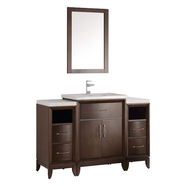 Fresca Cambridge 47 in. Vanity in Antique Coffee with Porcelain Vanity Top in White with White Ceramic Basin and Mirror