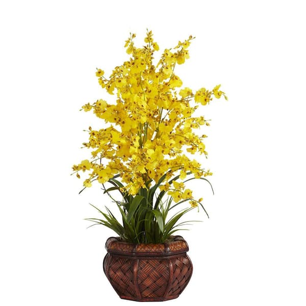 Nearly Natural 30 in. Artificial H Yellow Dancing Lady Silk Flower Arrangement