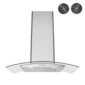 30 in. Rosmini Ductless Wall Mount Range Hood in Brushed Stainless Steel, Baffle Filters, Push Button Control, LED Light
