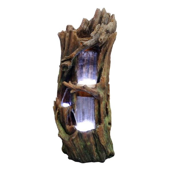 Alpine Corporation 3-Tier Waterfall Tree Trunk Fountain with LED Lights