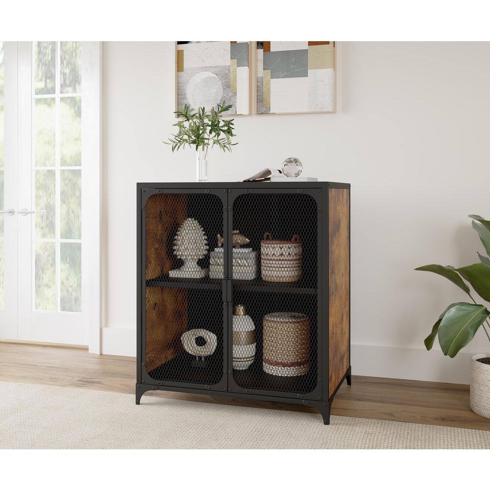 Black Industrial Freestanding 2-Door Mesh Cabinet