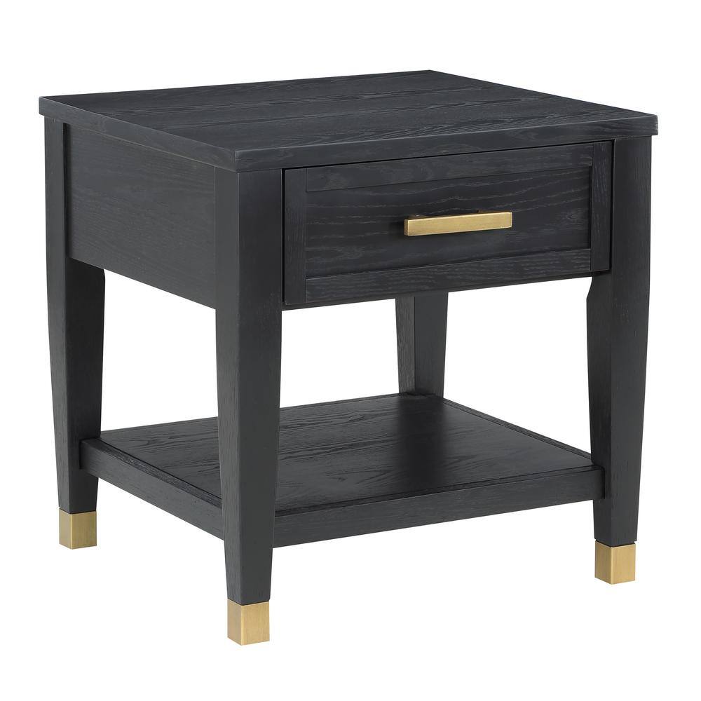 Black and Gold Rectangular Wood End Table with Storage
