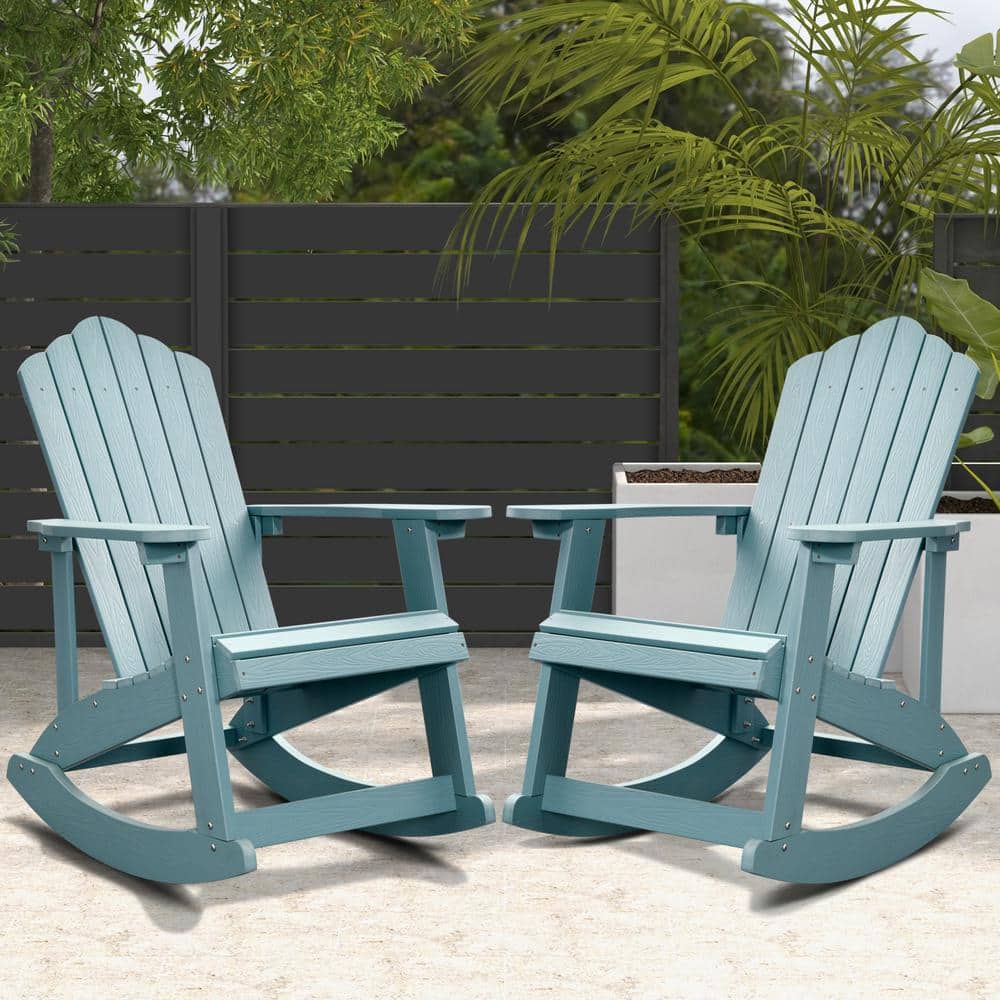 HOOOWOOO Acadia Lake Blue Outdoor Durable Plastic Rocking Adirondack Chair (2Pack) ADR802HL