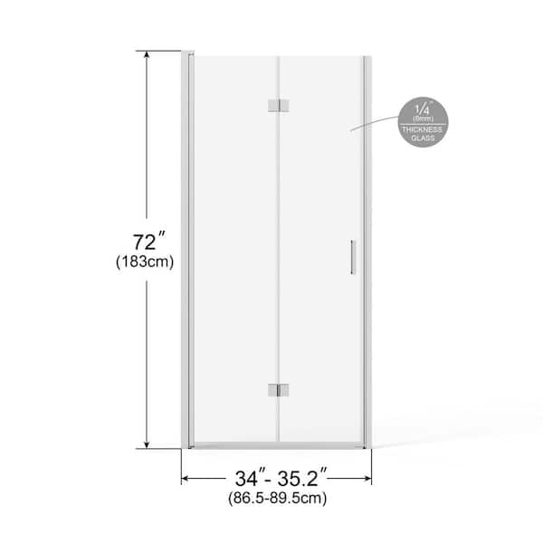 WELLFOR 34 in. W x 72 in. H Bifold Frameless Shower Door with Tempered Clear Glass in Chrome