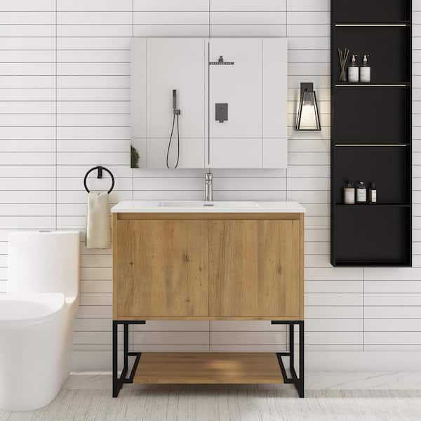 JimsMaison Allen 36 in. W x 18.9 in. D x 34 in. H Freestanding Bath Vanity in Charcoal Gray with White Cultured Mable Top