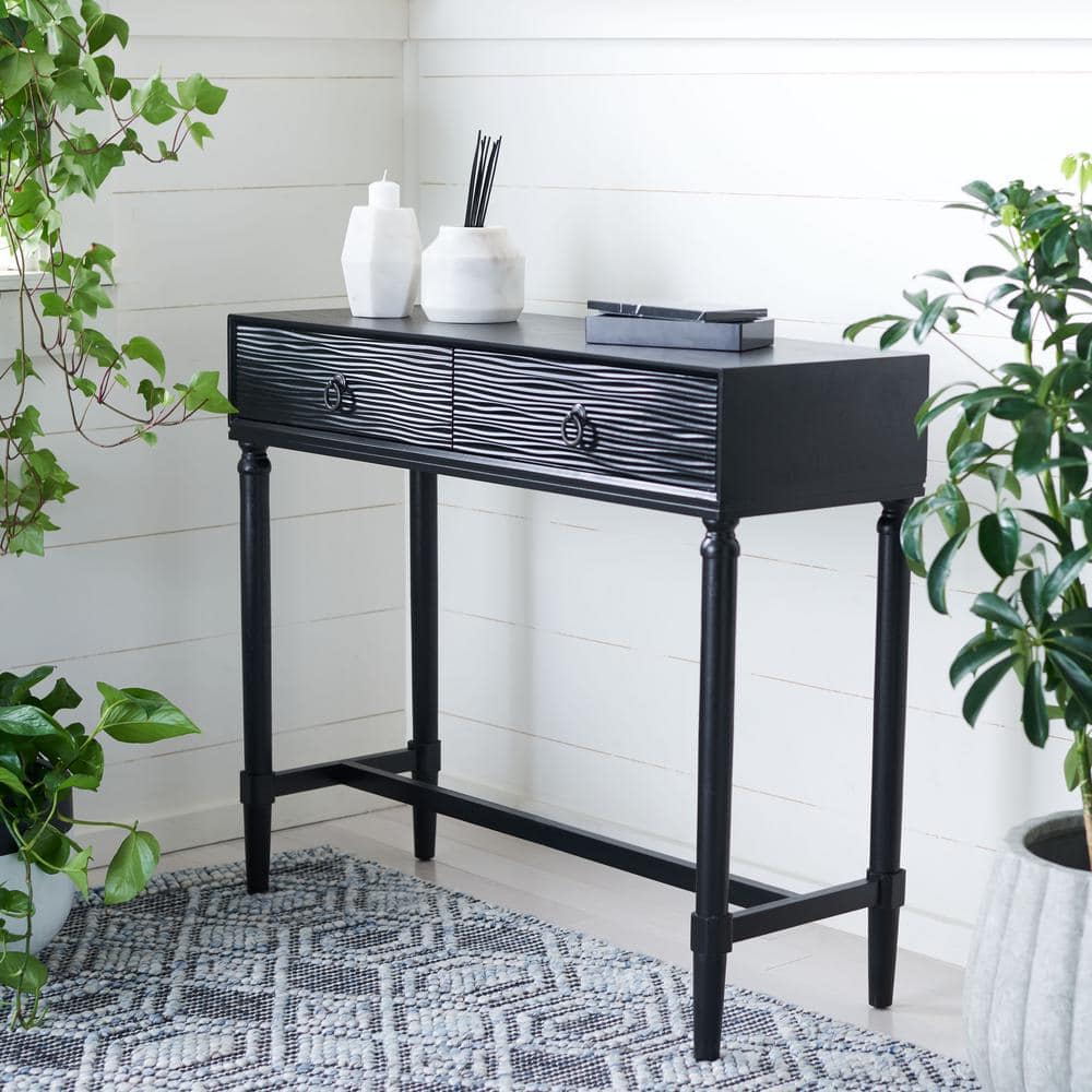 Aliyah Black Wood Console Table with Storage Drawers