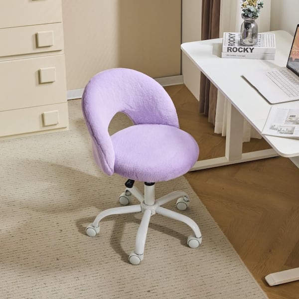 Velvet Fabric Swivel Office Chair Task Chair in Taro Purple with Armless