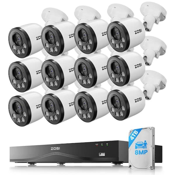 4K 16-Channel (32CH Expandable) POE 4TB Home Security Camera System with 12 Wired 8MP Outdoor Cameras, Dual-Disk Backup