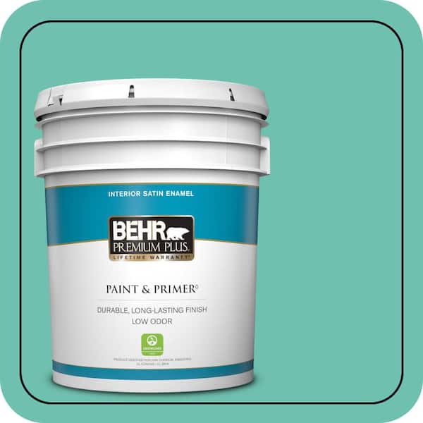 BEHR PREMIUM PLUS 5 gal. #P440-4 March Aquamarine Satin Enamel Low Odor Interior Paint & Primer