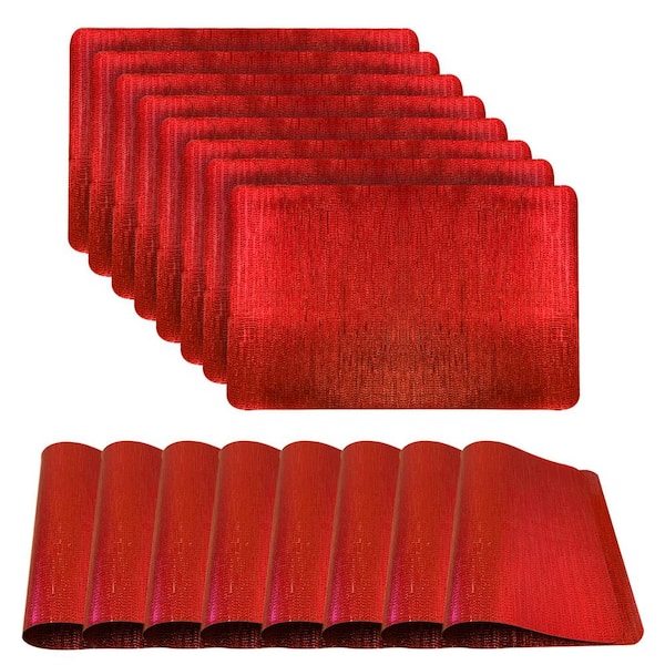 Dainty Home Galaxy Metallic 18 in. x 12 in Red Vinyl Smooth Linear Striped Textured Reversible Rectangular Placemat Set of 8