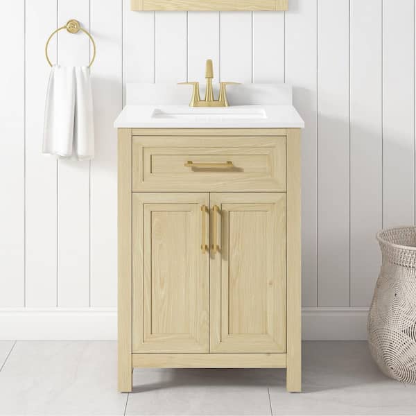 Beaufort 24 in. Single Sink Light Birch Bath Vanity with White Engineered Stone Top (Assembled)