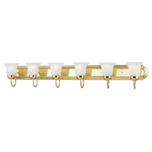 Hillstone 48 in. 6-Light Polished Brass Vanity Light with White Alabaster Glass