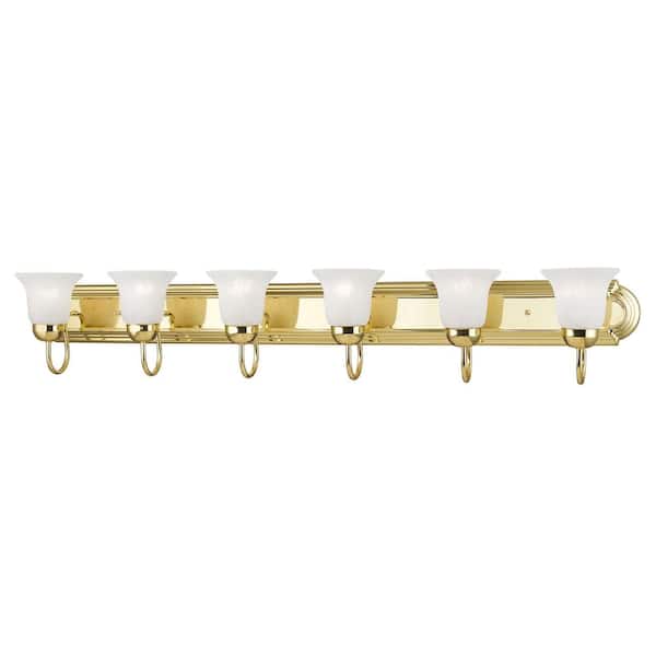Livex Lighting Hillstone 48 in. 6-Light Polished Brass Vanity Light with White Alabaster Glass