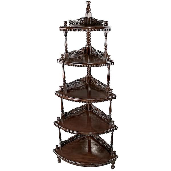 Design Toscano 5-Tiered Edwardian 56 in. Mahogany Brown 4-Shelf Corner Shelf