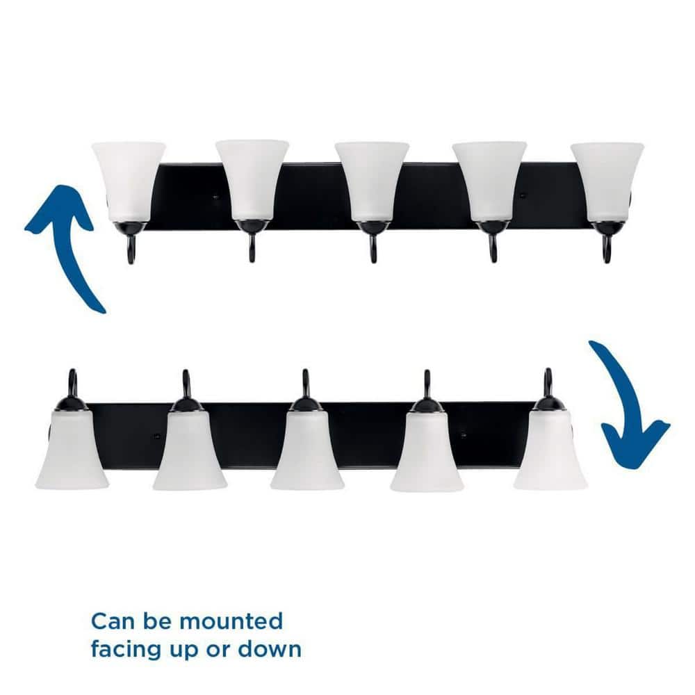 Classic Black 5-Light Bath Vanity with Bell-Shaped Glass Shades