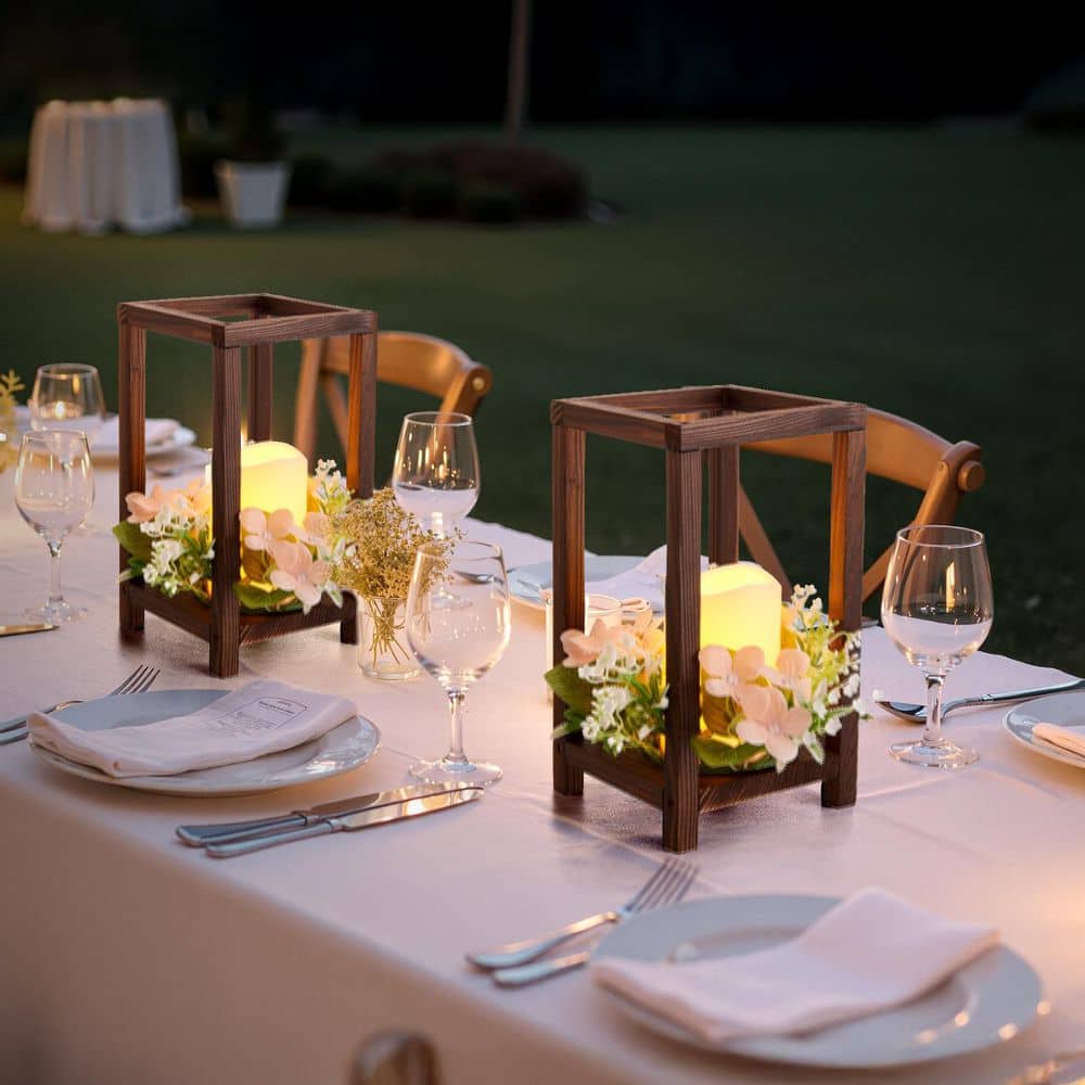 Brown Wooden Wedding Lantern Centerpiece, Includes 20-Wooden Lantern Candle Holder 20-Flameless LED Candle, 20Set/60Pcs price history on PriceWatchPro