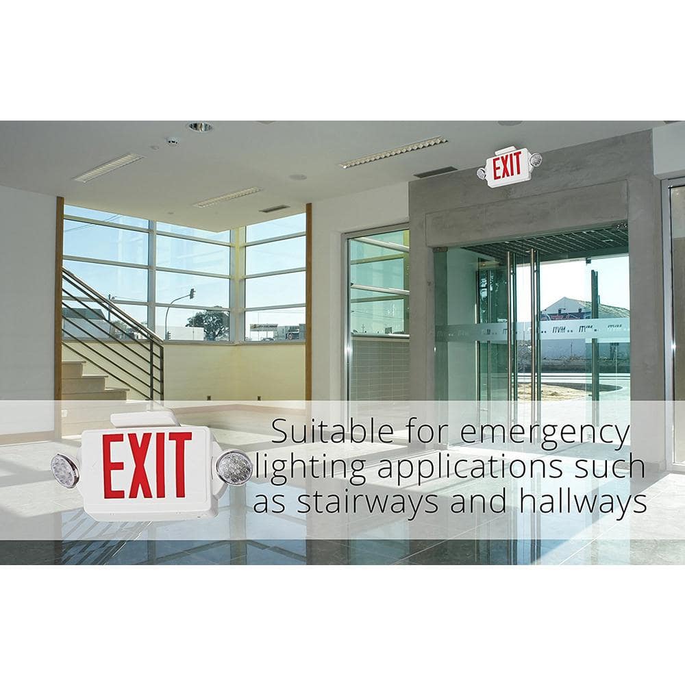 Red and White LED Exit Sign with Emergency Lights