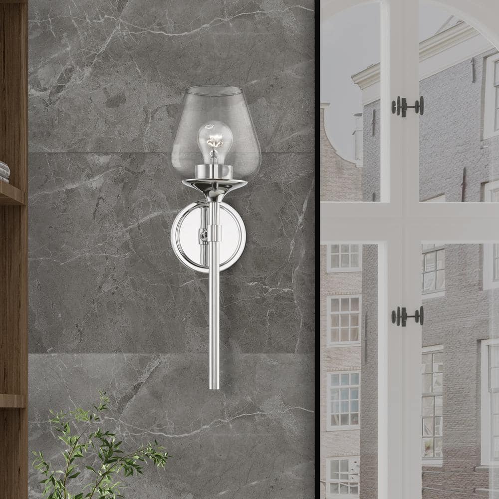 Elegant Chrome Vanity Sconce with Clear Glass Shade