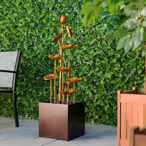 43 in. Tall Outdoor Cascading Leaves Metal Fountain, Copper Color