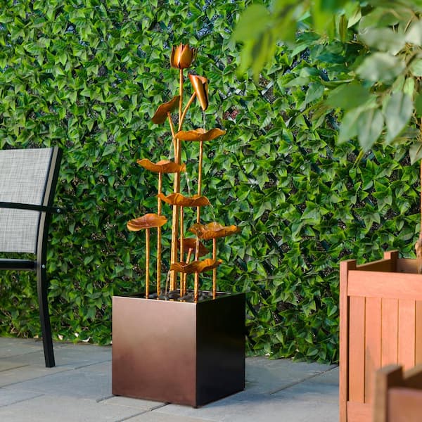 43 in. Tall Outdoor Cascading Leaves Metal Fountain, Copper Color
