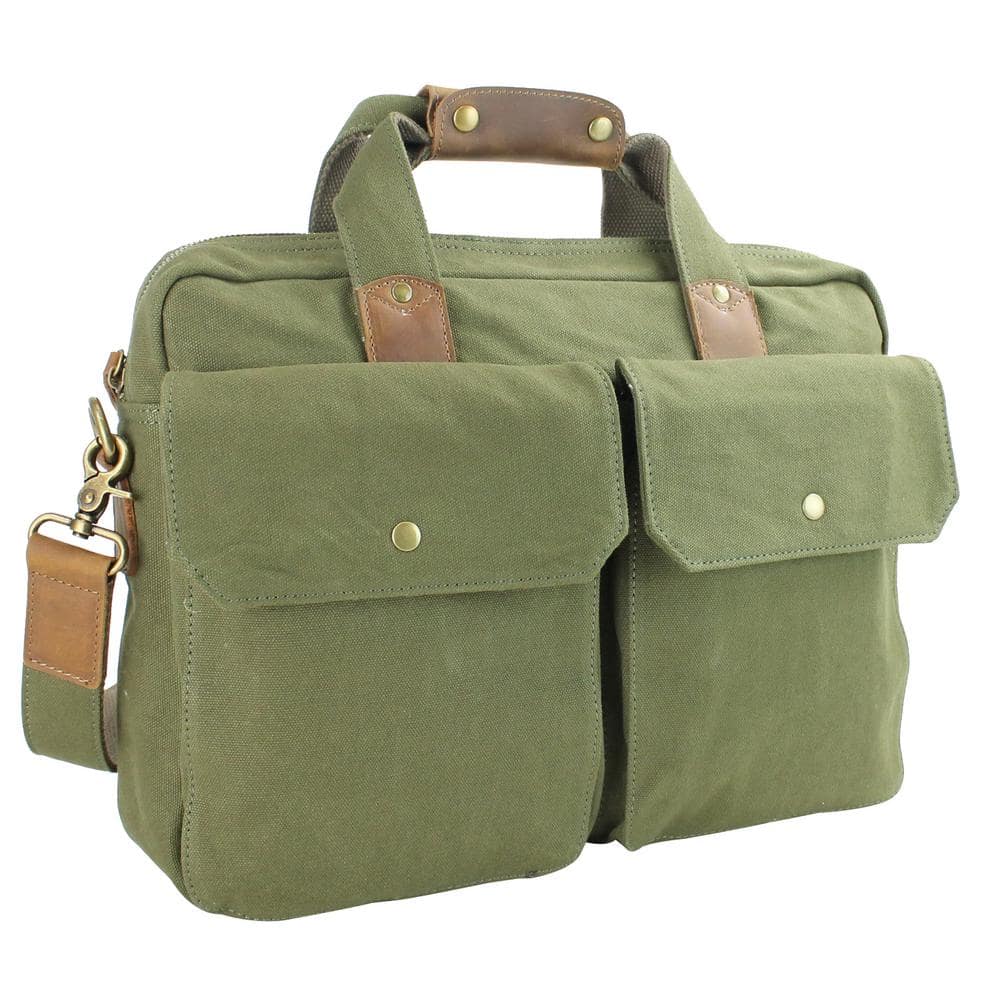 Vagarant 15 in. Green Casual Style Canvas Laptop Messenger Bag with 14. ...