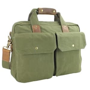 15 in. Green Casual Style Canvas Laptop Messenger Bag with 14.3 in. Laptop Compartment