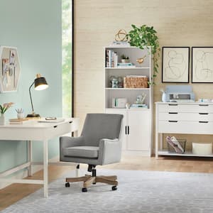 Cosgrove Gray Upholstered Office Chair with Arms and Adjustable Wood Base