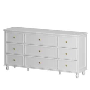White Wooden 9-Drawer 63 in. W x 15.7 in. D x 31.5 in. H, Chest of Drawers, Make-Up Vanity, Dresser