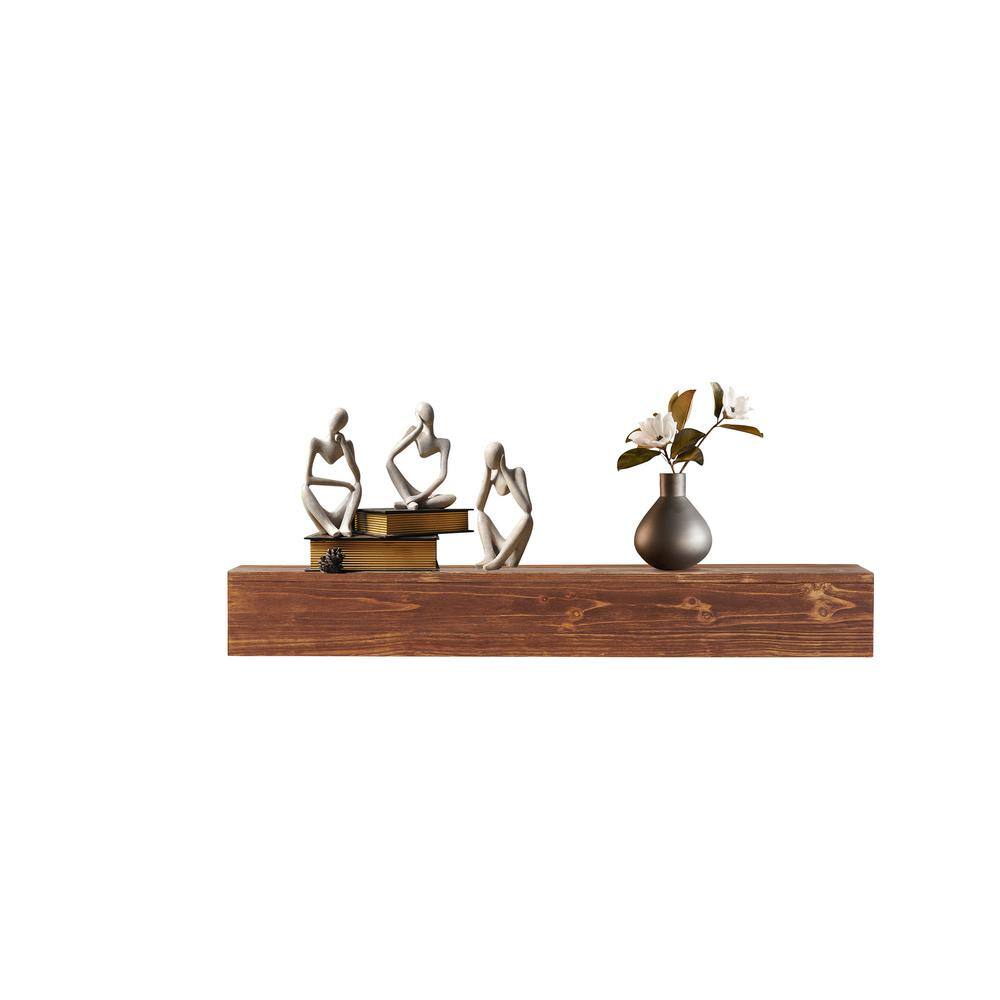 60 in. Vintage Brown Wood Mantel and Floating Shelf, Perfect Fireplace