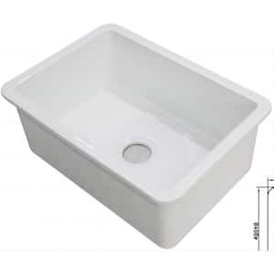 Undermount Fireclay 27 in. Single Bowl Kitchen Sink, with Grid and Strainer in White