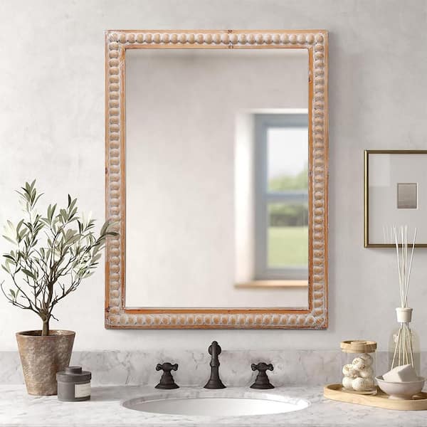 Antique Natural 22.1 in W x 30 in. H Art Deco Rectangle MDF Framed Mirror Wall Mirror Wall Decor Mirror