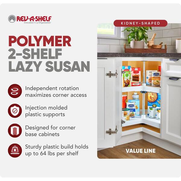2-Shelf White 28 in. Lazy Susan Kidney Polymer