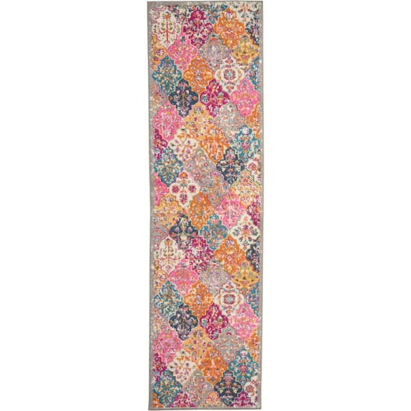 Nourison Passion Multicolor 2 ft. x 8 ft. Diamond Geometric Modern Kitchen Runner Area Rug