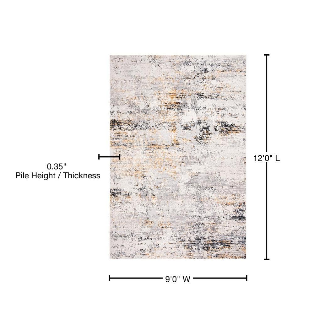 Cream and Gold Abstract 9' x 12' Wool Silk Rug