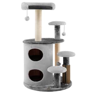 Gray 40 in. Cat Tree Tower Multi-Level Activity Tree with 2-Tier Cat-Hole Condo