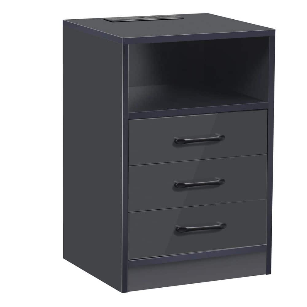 ATHMILE 3Drawer Gray Nightstand (15.7 in. L x 13.8 in. W x 23.6 in. H