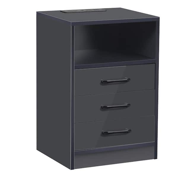 ATHMILE 3-Drawer Gray Nightstand (15.7 in. L x 13.8 in. W x 23.6 in. H)
