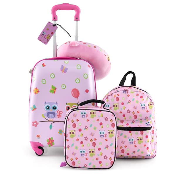 5-Piece 18 in. Kids Suitcase Luggage Set with Backpack, Neck Pillow, Name Tag, Lunch Bag