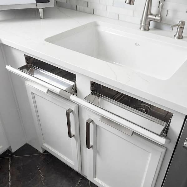 16 in. W Stainless Steel In-Cabinet Sink Front Tray, Sink Drawer Tip Out Tray Kit Include Tip-Out Sink Tray and Hinge