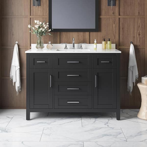 OVE Decors Tahoe 48 in. W x 21 in. D x 34 in. H Single Sink Bath Vanity in Espresso with White Engineered Stone Top