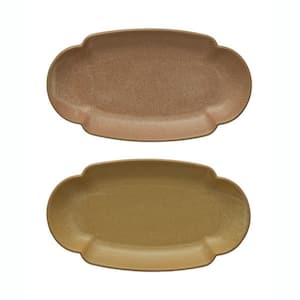 11.25 in. Multi-Colored Stoneware Novelty Platters (Set of 2)