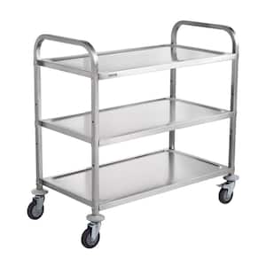 Utility Cart, Kitchen Cart 37.5 in. x 19.7 in. x 37.7 in. Wire Rolling Cart 3-Tiers Steel Cart with Brake Wheels/ Sliver