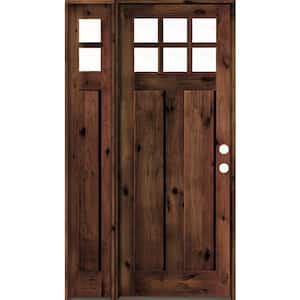 46 in. x 96 in. Craftsman Knotty Alder Left-Hand/Inswing 6 Lite Clear Glass Red Mahogany Stain Wood Prehung Front Door