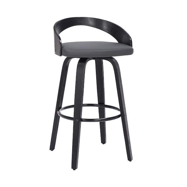 Armen Living Sonia 30 in. Swivel Gray/Black Faux Leather and Wood Bar Stool