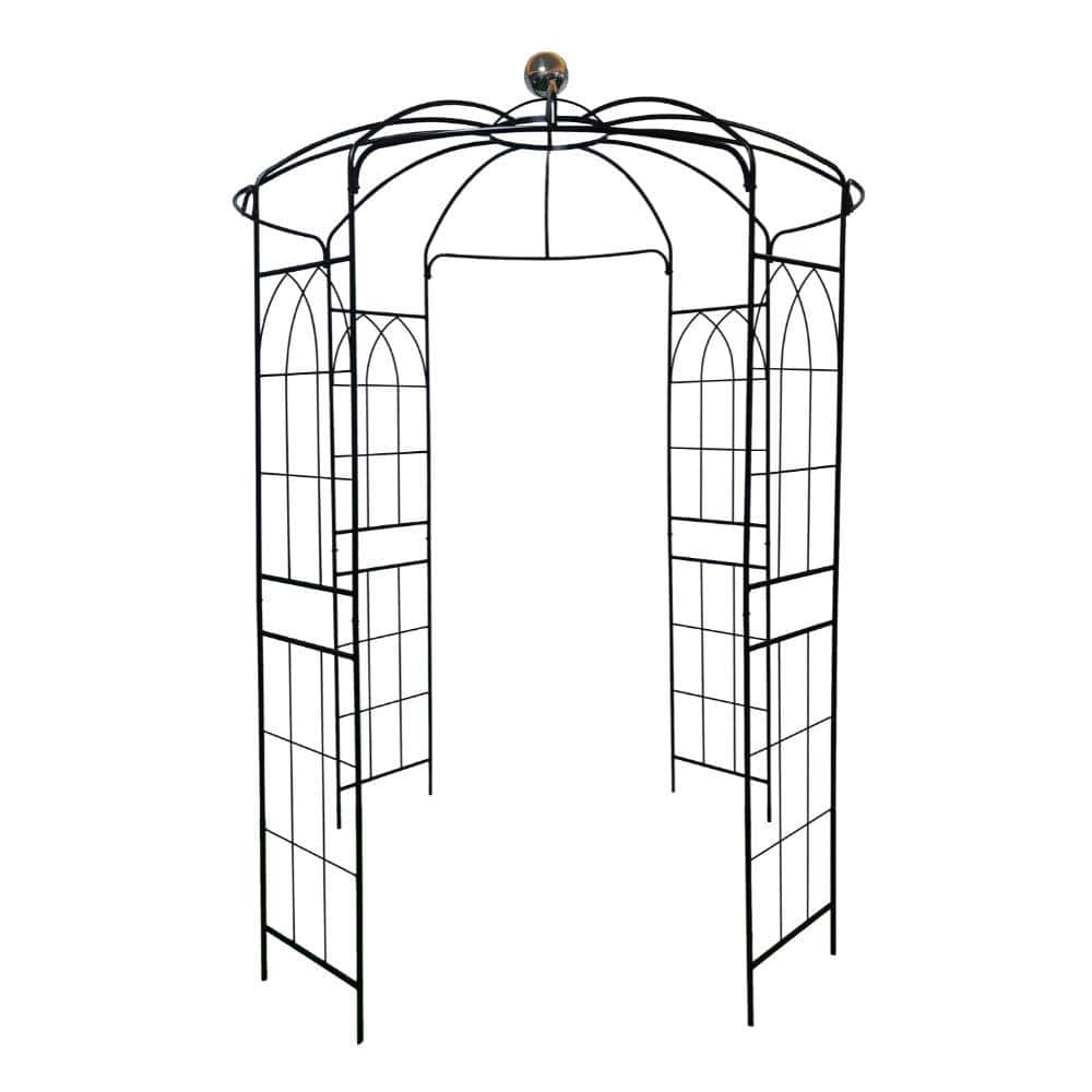 White 114.20 in. x 81.30 in. Metal Garden Arch Iron Garden Arbor Gazebo High Birdcage Shape Pergola Pavilion for Wedding price history on PriceWatchPro