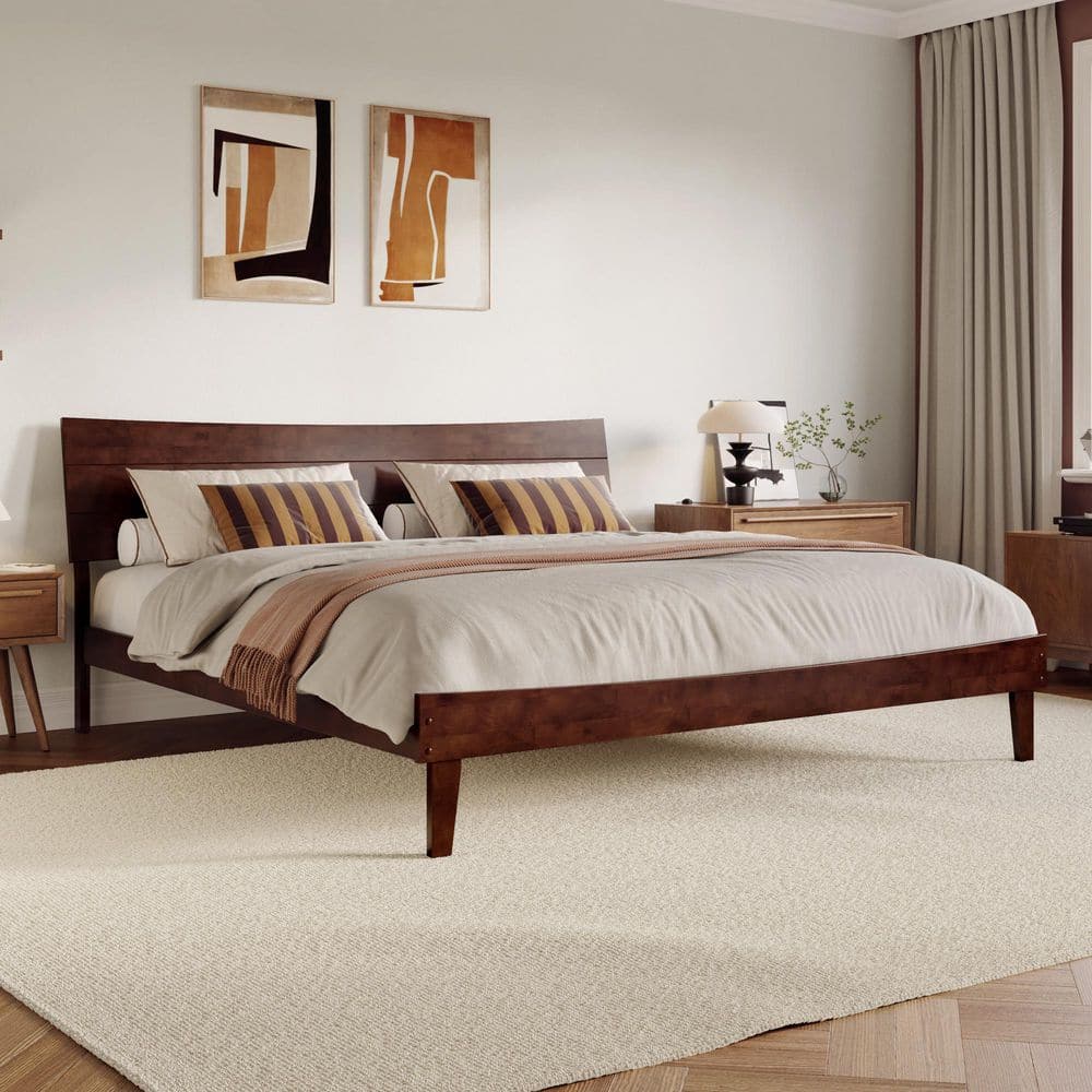 Phoenix Walnut Brown Wood Frame King Platform Bed with Matching Footboard