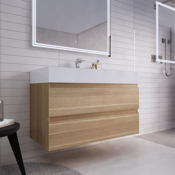 Monterey 42 in. W x 20 in. D x 26 in. H Single Sink Floating Bath Vanity in Champagne Oak with White Acrylic Top